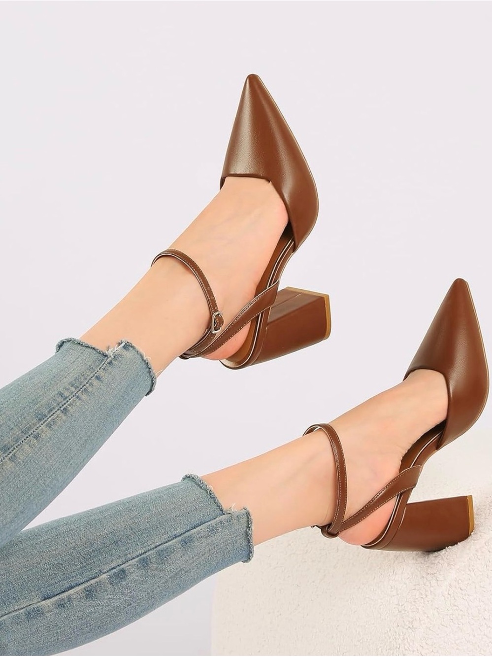Cognac Brown Pointed Toe Block Heel Slingback Pumps | Size 8.5 (Fits Like 8) NWT